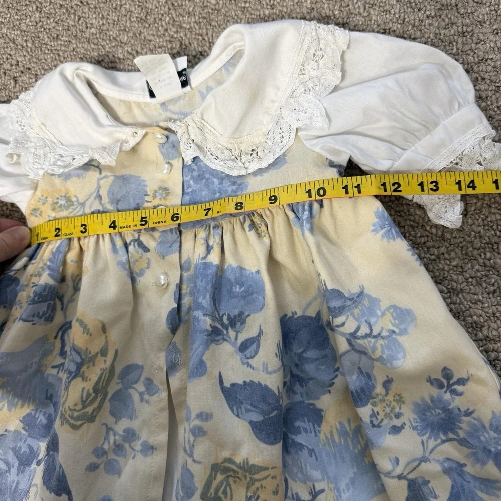 Vintage 80s Jo‎ Lene Baby Toddler Ruffle Collar Floral Dress 2T Made USA *spot